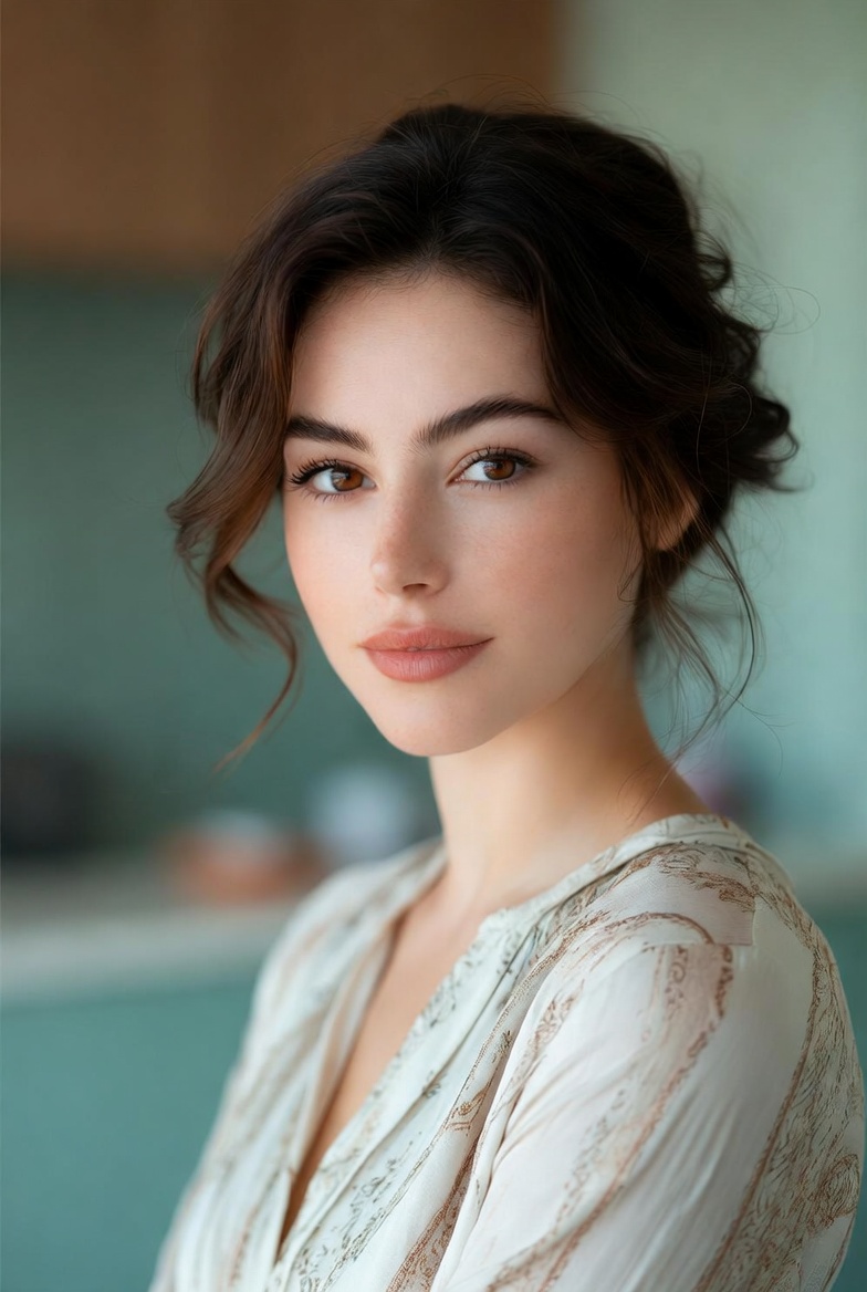 Portrait of Amina Patel, wellness specialist, in a bright premium clinic setting